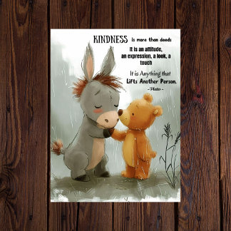 Whimsical Donkey Bear Kindness Poster, Inspiration Poster