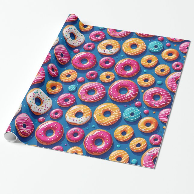 Whimsical Donut Dreams Wrapping Paper (Unrolled)