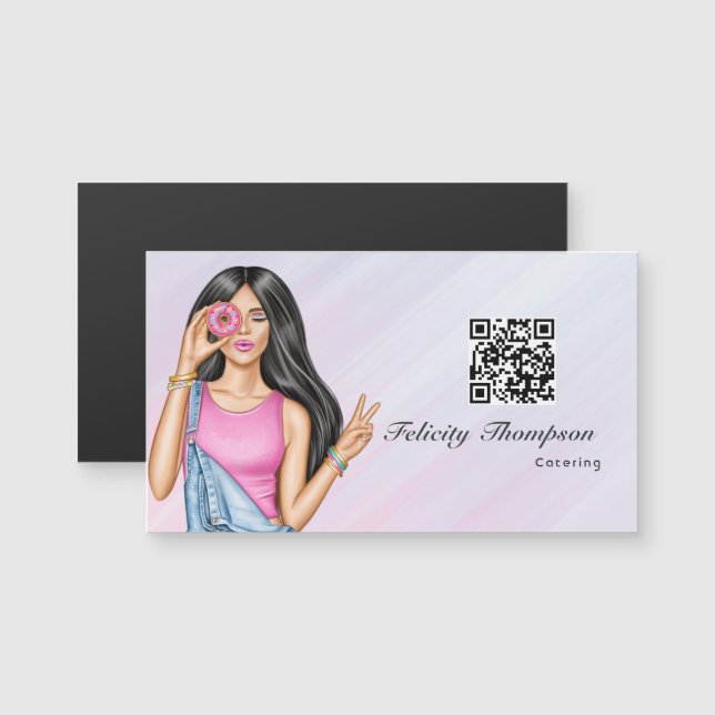 Whimsical Donut Lady Food Catering QR Code (Front/Back)