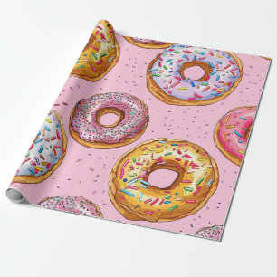 Whimsical Donut Pattern Wrapping Paper