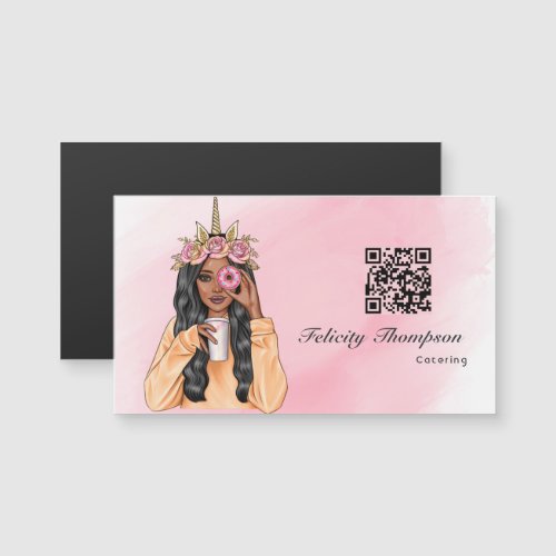 Whimsical Donut Unicorn Lady Food Catering QR Code
