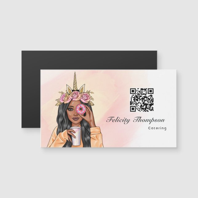 Whimsical Donut Unicorn Lady Food Catering QR Code (Front/Back)