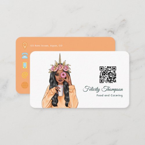 Whimsical Donut Unicorn Lady Food Catering QR Code Business Card