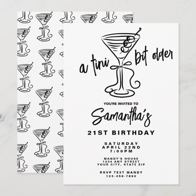 Whimsical Doodle A Tini Bit Older 21st Birthday Invitation (Front/Back)