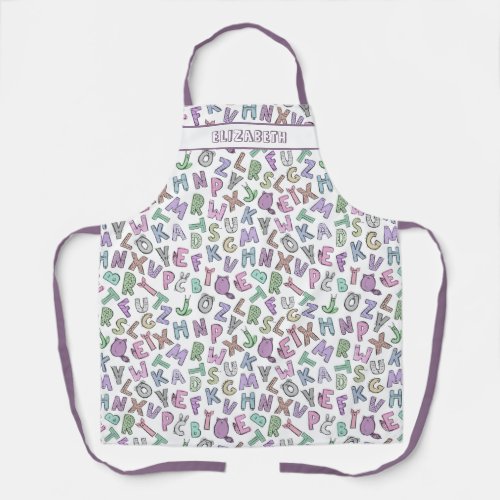 Whimsical doodle alphabet letters apron