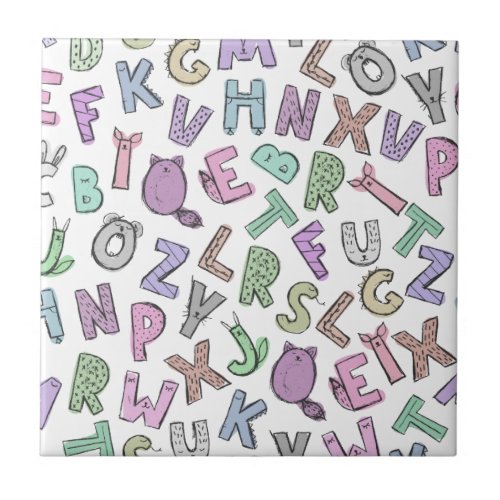 Whimsical doodle alphabet letters ceramic tile