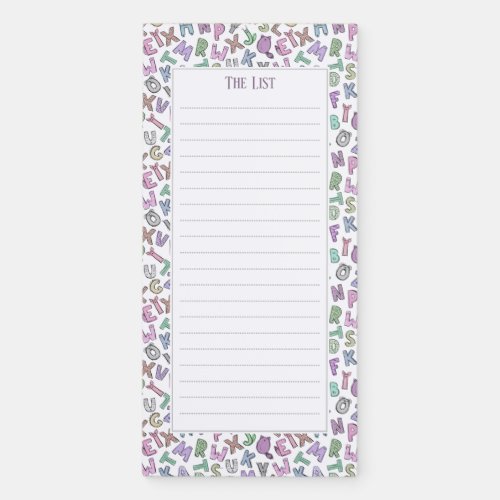Whimsical doodle alphabet letters magnetic notepad