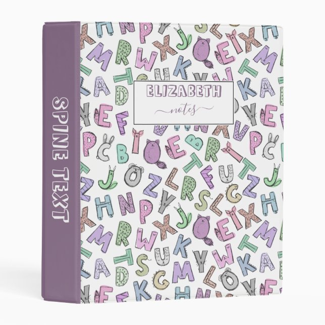 Whimsical doodle alphabet letters mini binder (Front/Spine)