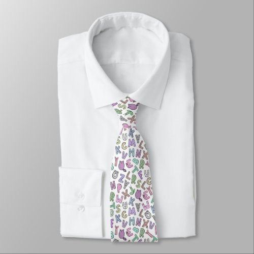 Whimsical doodle alphabet letters neck tie