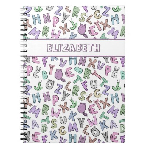 Whimsical doodle alphabet letters notebook