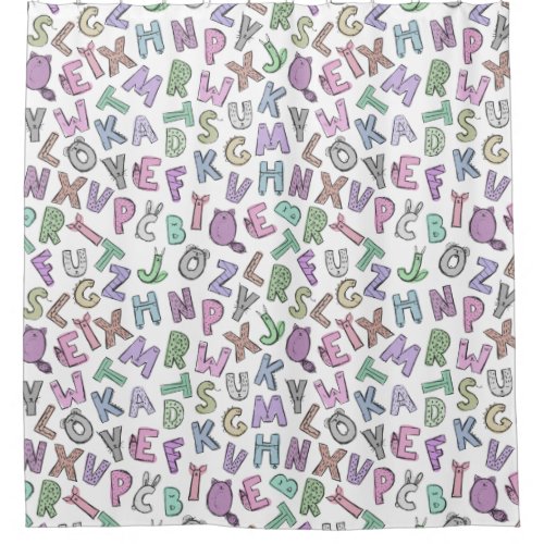 Whimsical doodle alphabet letters shower curtain