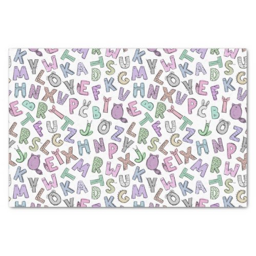 Whimsical doodle alphabet letters tissue paper