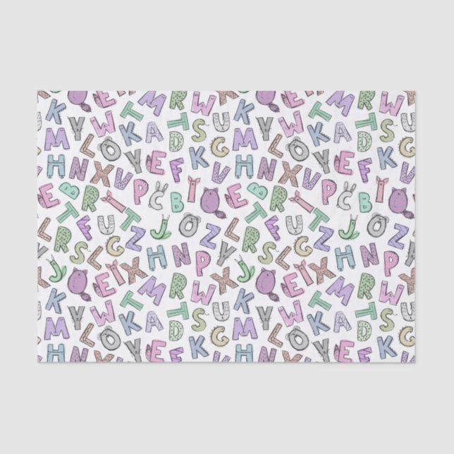 Whimsical doodle alphabet letters tissue paper (Front)