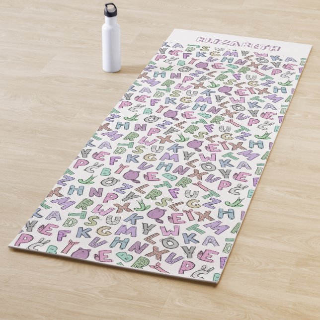 Whimsical doodle alphabet letters yoga mat (In Situ)