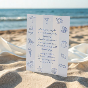 Whimsical Doodle Blue Beach Bachelorette Invitation