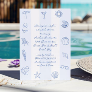 Whimsical Doodle Blue Beach Bridal Shower Invitation