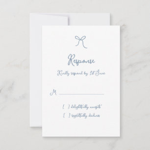 Whimsical Doodle Bow Dusty Blue Wedding RSVP Card