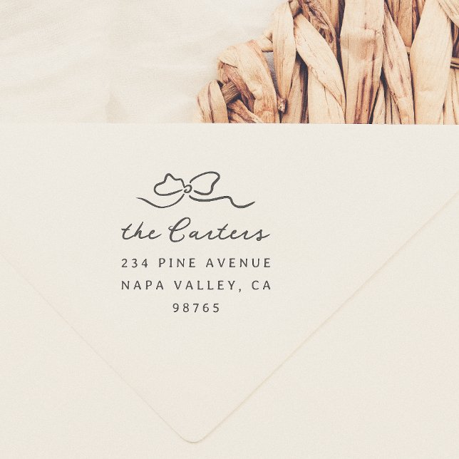 Whimsical Doodle Bow Family Address Rubber Stamp (Creator Uploaded)