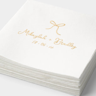 Whimsical Doodle Bow Personalized Wedding Foil Napkins