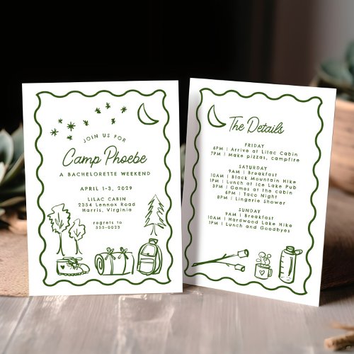 Whimsical Doodle Camp Bachelorette Weekend Invitation