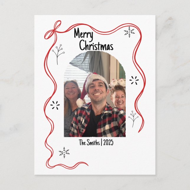 Whimsical Doodle Christmas Card with Photo (Front)