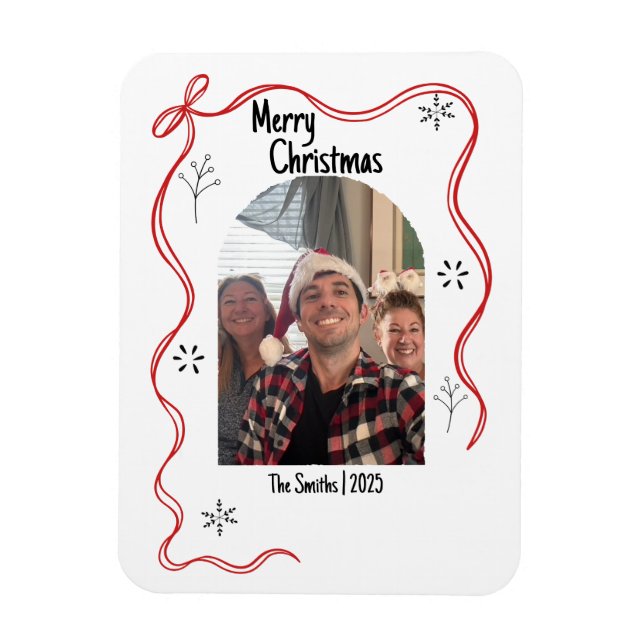 Whimsical Doodle Christmas Card with Photo Magnet (Vertical)