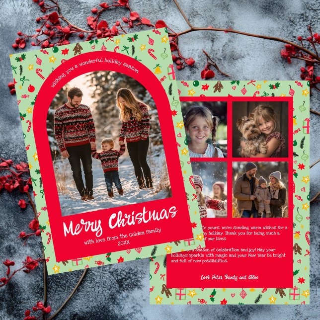 Whimsical Doodle Christmas Custom Arch 5 Photo  Holiday Card (Whimsical Doodle Christmas Custom Arch 5 Photo Holiday Card
)