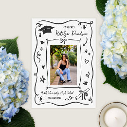 Whimsical Doodle Congrats Graduate Letterpress Photo Cards