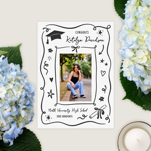 Whimsical Doodle Congrats Graduate Letterpress Photo Cards
