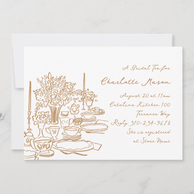 Whimsical Doodle Drawing Tea Party Bridal Shower Invitation (Front)