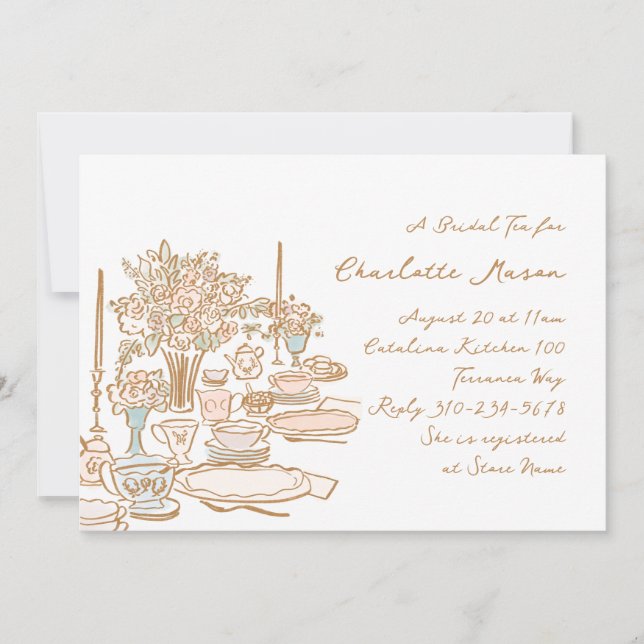 Whimsical Doodle Drawing Tea Party Bridal Shower Invitation (Front)