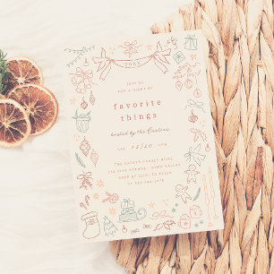 Whimsical Doodle Favorite Things Christmas Party Invitation