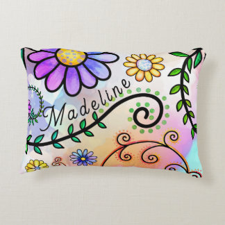 Whimsical, Doodle flowers all over Accent Pillow