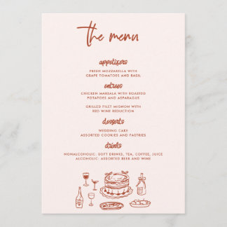 Whimsical Doodle Food Drawing Wedding Menu