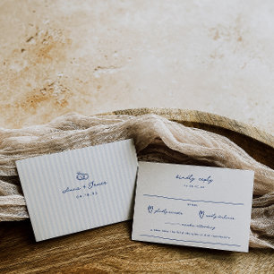 Whimsical Doodle French Blue Wedding RSVP Card