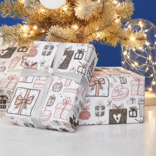 Whimsical Doodle Gifts Drawing Pink Christmas Cute Wrapping Paper