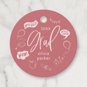 Whimsical Doodle Grad Party Blush Pink Favor Tags