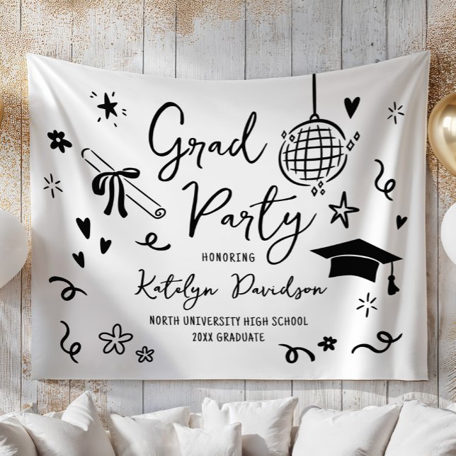 Whimsical Doodle Grad Party Graduation Backdrop (Creator Uploaded)