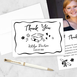 Whimsical Doodle Graduate Photo Class Of 2026 Letterpress Thank You Card