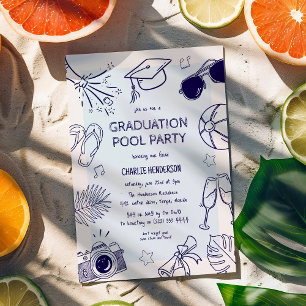 Whimsical Doodle Graduation Pool Party Invitation