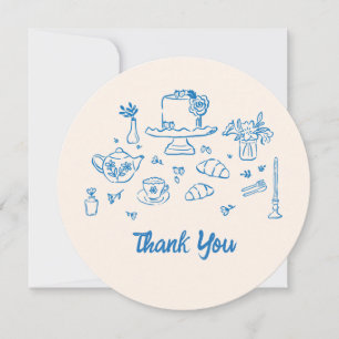 Whimsical Doodle Hand Drawn Bridal Tea Shower Thank You Card