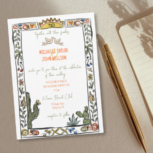 Whimsical Doodle Hand Drawn Mexico Beach Wedding Invitation