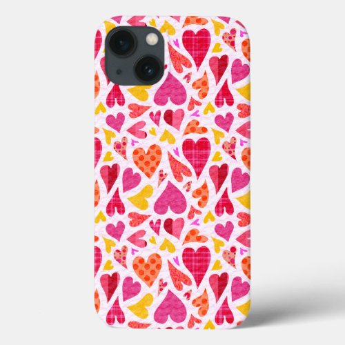 Whimsical Doodle Hearts with Patterns and Texture iPhone 13 Case