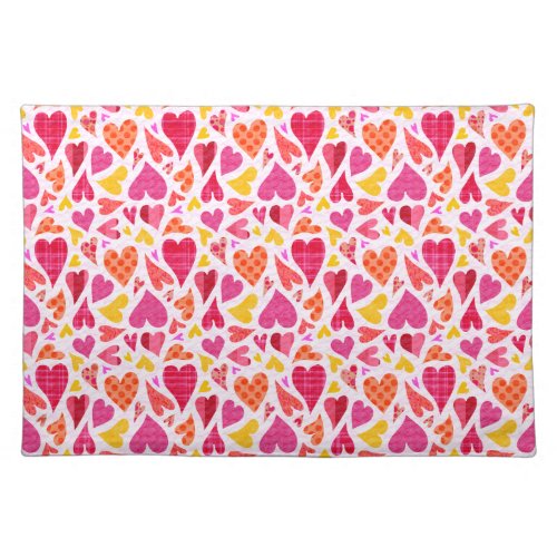 Whimsical Doodle Hearts with Patterns and Texture Cloth Placemat