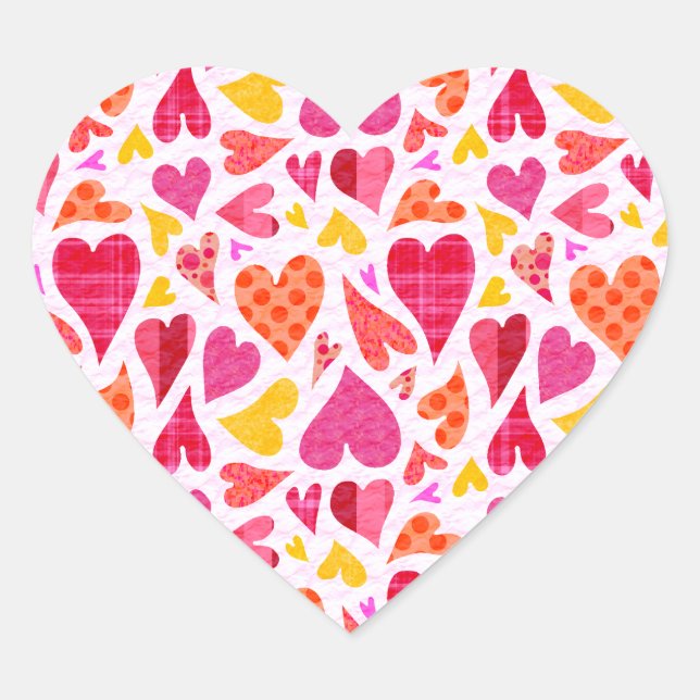 Whimsical Doodle Hearts with Patterns and Texture Heart Sticker (Front)