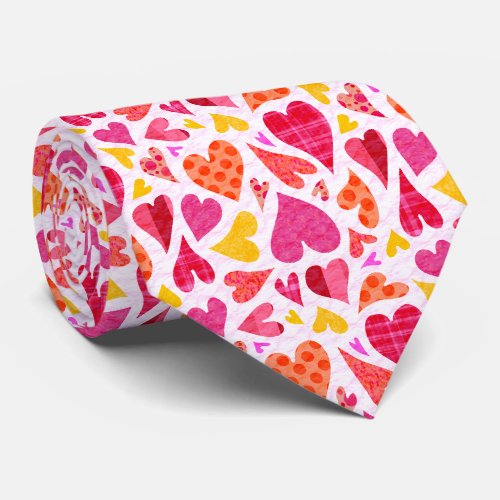 Whimsical Doodle Hearts with Patterns and Texture Tie