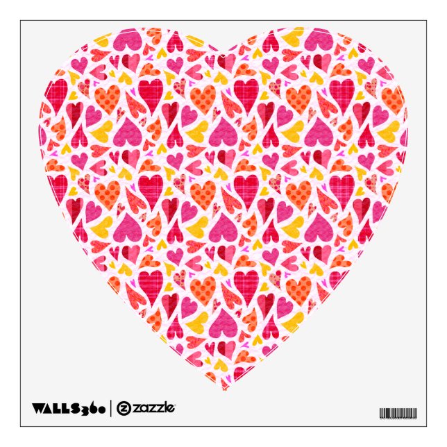 Whimsical Doodle Hearts with Patterns and Texture Wall Decal (Front)