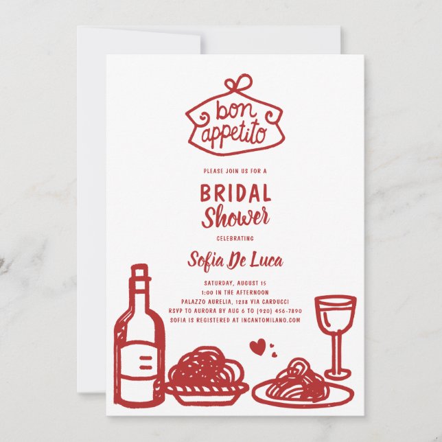 Whimsical Doodle Italian Bridal Shower Invitation (Front)