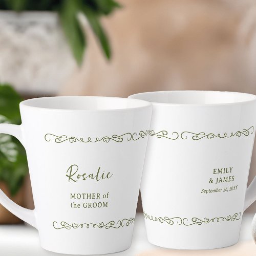 Whimsical Doodle Olive Green Wedding Party Latte Mug