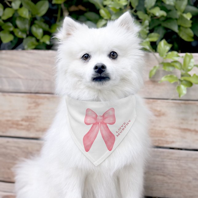 Whimsical Doodle Pink Bow Pet Bandana Collar (Dog)